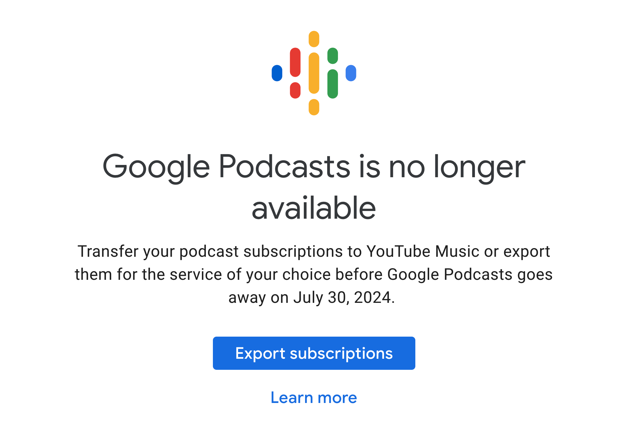 Google podcast is no longer available